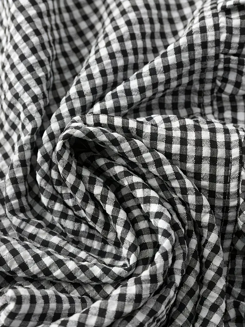 Women's Black & White Gingham Button Down  Ruffle Sleeve Blouse (Bust:44.1")